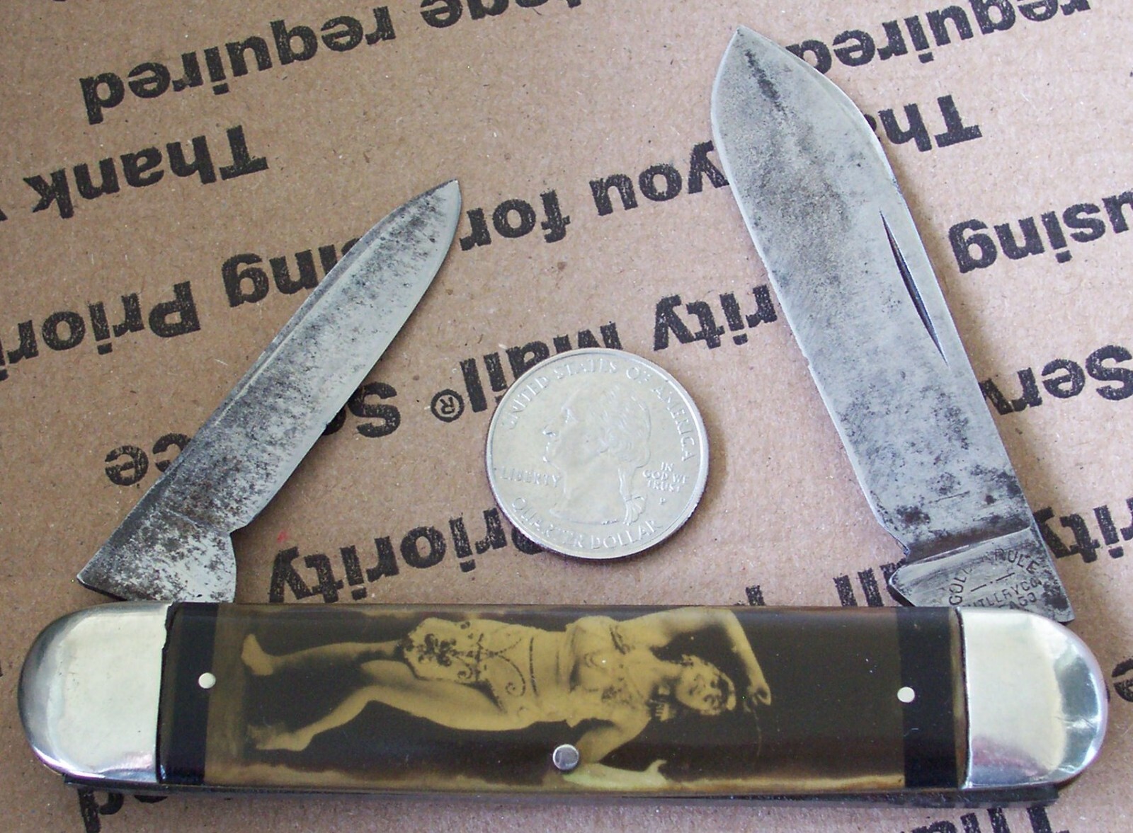 Vintage GOLDEN RULE CHICAGO Pocket Knife Bathing Beauty Belly Dancer