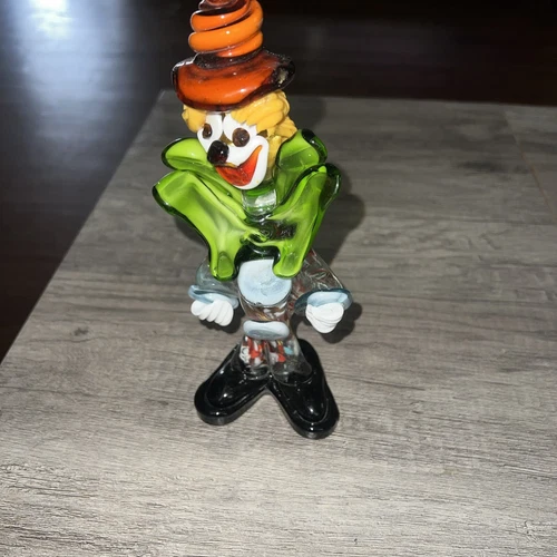 Vintage MURANO Hand-Blown Glass Colorful Circus Clown Figurine
