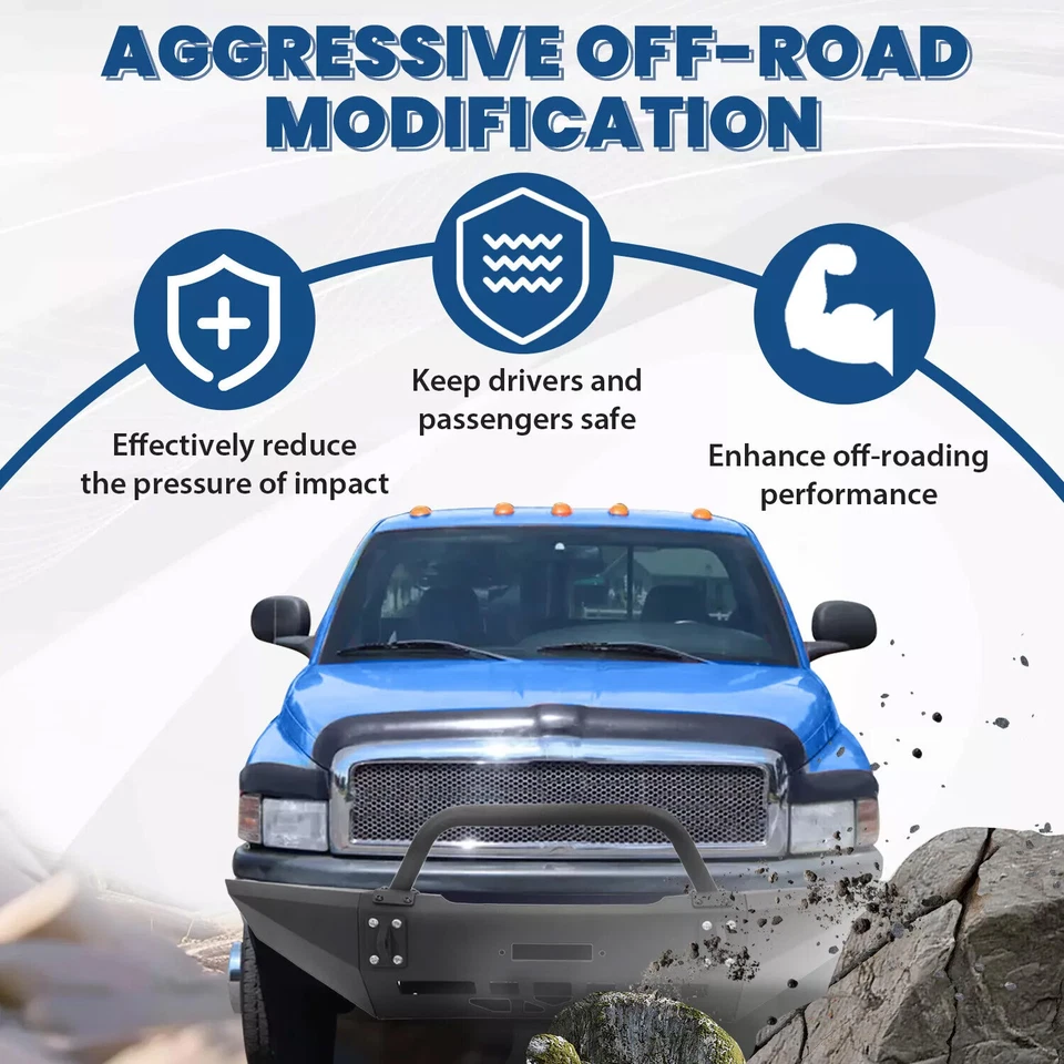 For Dodge Ram 1500 1994-2002 Black Steel Front Bumper Assembly W/ Bull Bar Foto 2 de 4