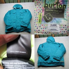 Burton Jacket Youth XL Teal Hooded Dryride Waterproof Full Zip Ski Twist Bomber