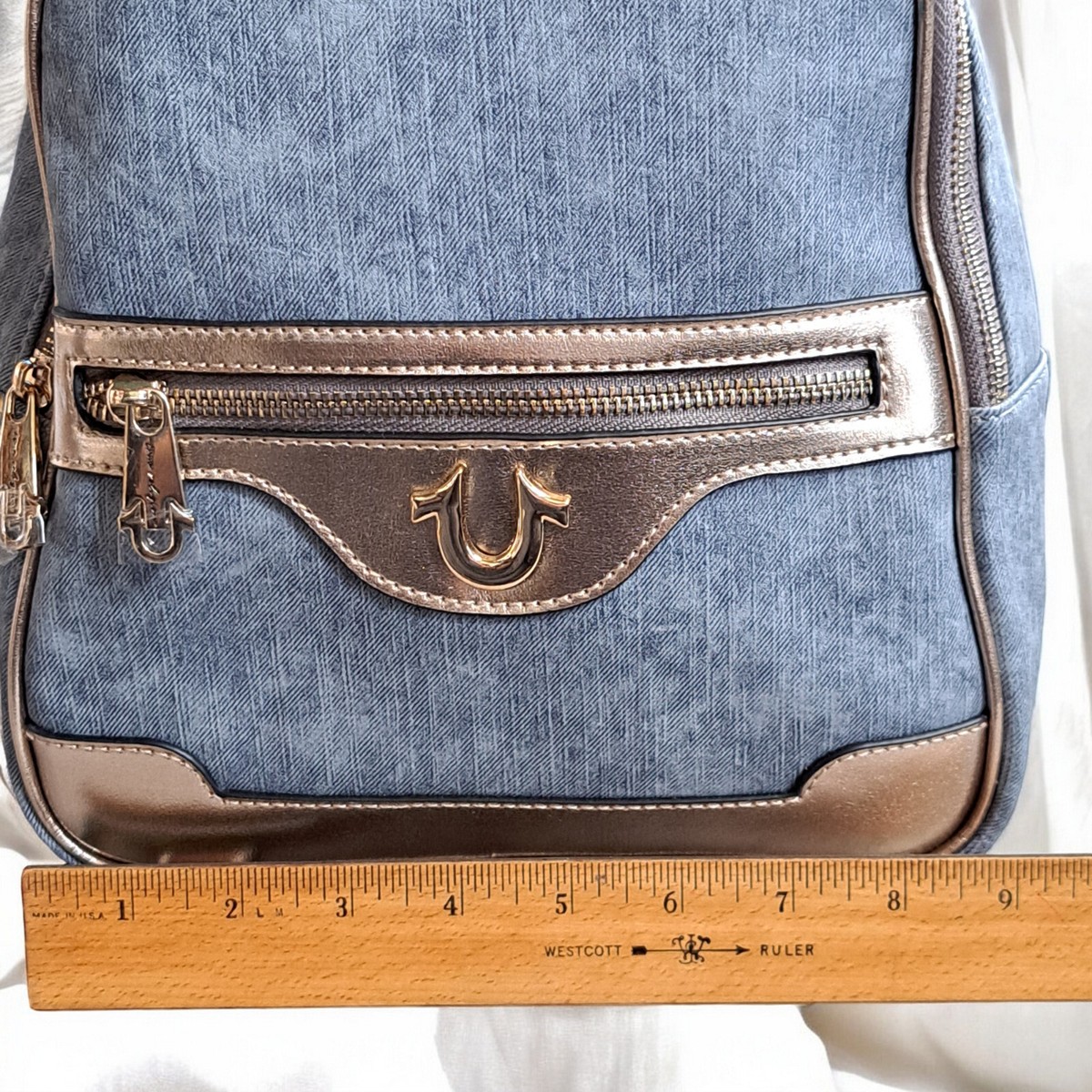 True Religion Light Blue Denim Mini Backpack SteinMart.com | True Religion Zip Pocket Denim Horseshoe  main image 2