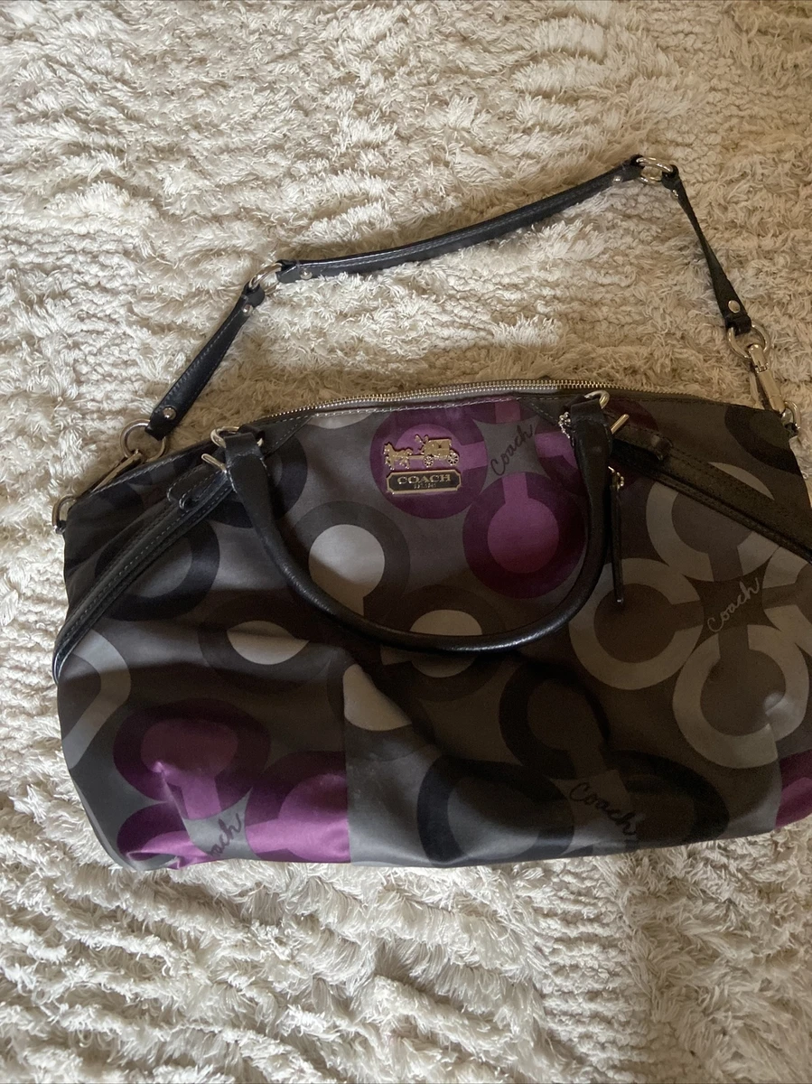Coach Handbag Black And Purple Satin