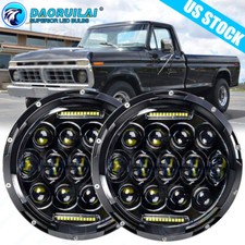 For 1953-1977 Ford F-100 F-250 F-350 Pickup Pair 7 Inch Led Round Headlights