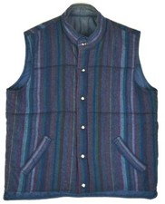 Vintage Reversible Vest Size L 60s 70s Teal Vertical Stripe Nehru Collar Grunge