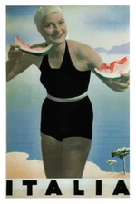 Italia Woman With Watermelon Vintage Travel Laminated Poster 12x18