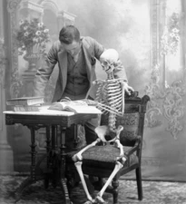 Vintage Creepy Skeleton Book Reader Photo Print Strange Wall Decor Spooky Photo