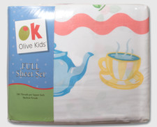 Brand New Olive Kids Tea Party 4 PC Full Sheet Set, Girl's Room Decor, Bedding