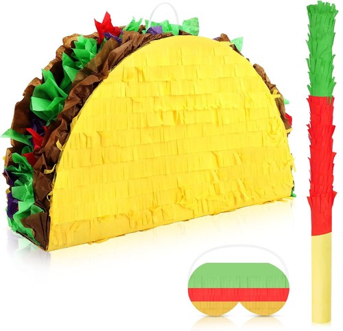Hooqict Taco Pinata Set Mexican Birthday Party Pinata with Stick & Blindfold for