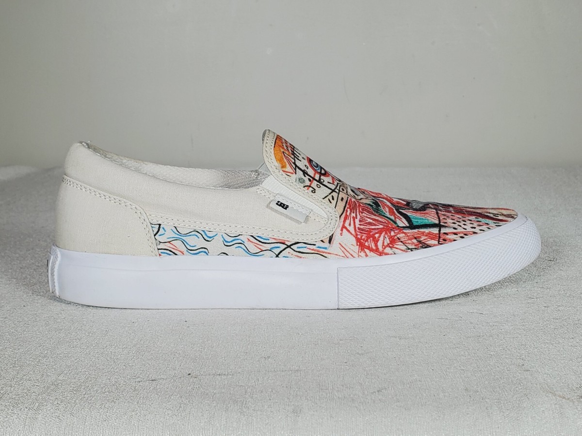 DC Shoe Co. Basquiat Manuel Slip On White Graffiti Print 