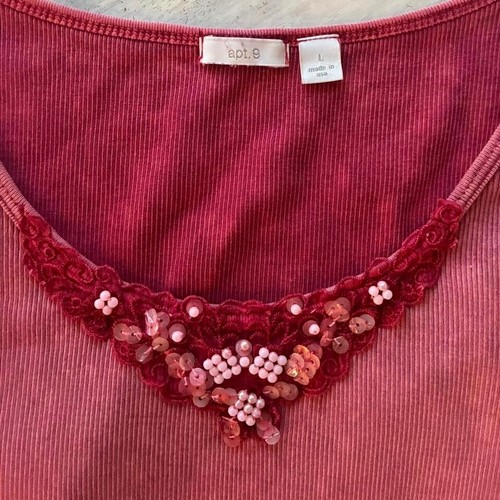 Pink & red beaded Y2K tank top APT9 Size large - Picture 2 of 4
