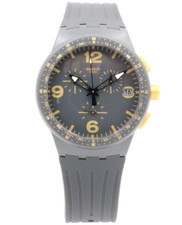 New Swiss Swatch IRONY GRODON Gray Silicone Chrono Date Watch 42mm SUSA401 130