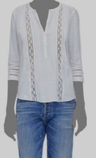 $360 Rebecca Taylor Mujer Blanco Manga Larga Gasa Bordado Puño Top Talla 2