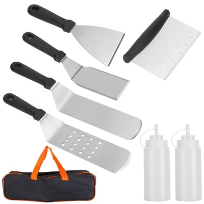 7 Pcs Flat-top Grilling Accessories Stainless Steel BBQ Set with Spatula Chopper