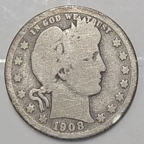 1908-D Barber Quarter • 90% Silver • Circulated U.S. Coin