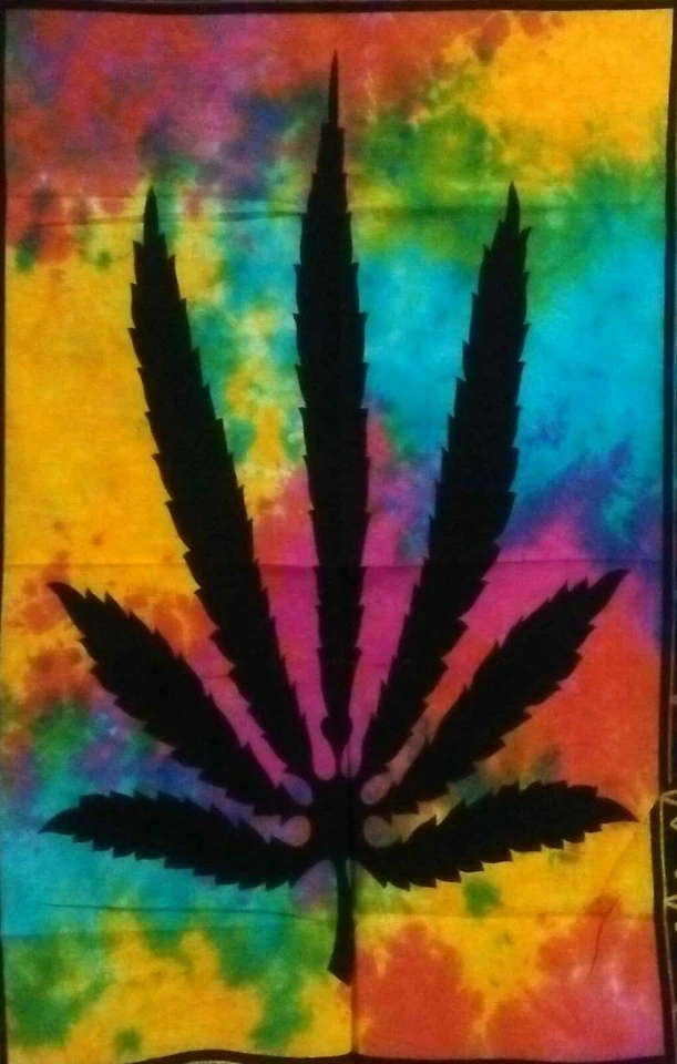 Lote de 10 fotos tie dye hoja de marihuana decoración del hogar póster tapiz hippie colgante de pared Foto 3 de 3