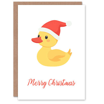 Süße Ente gelb Entlein Nikolausmütze Cartoon Weihnachten Grußkarte