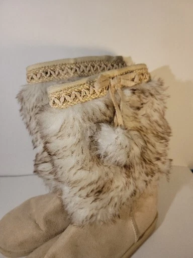 Botas de moda beige de gamuza sintética y piel sintética para mujer talla 6 Foto 4 de 4