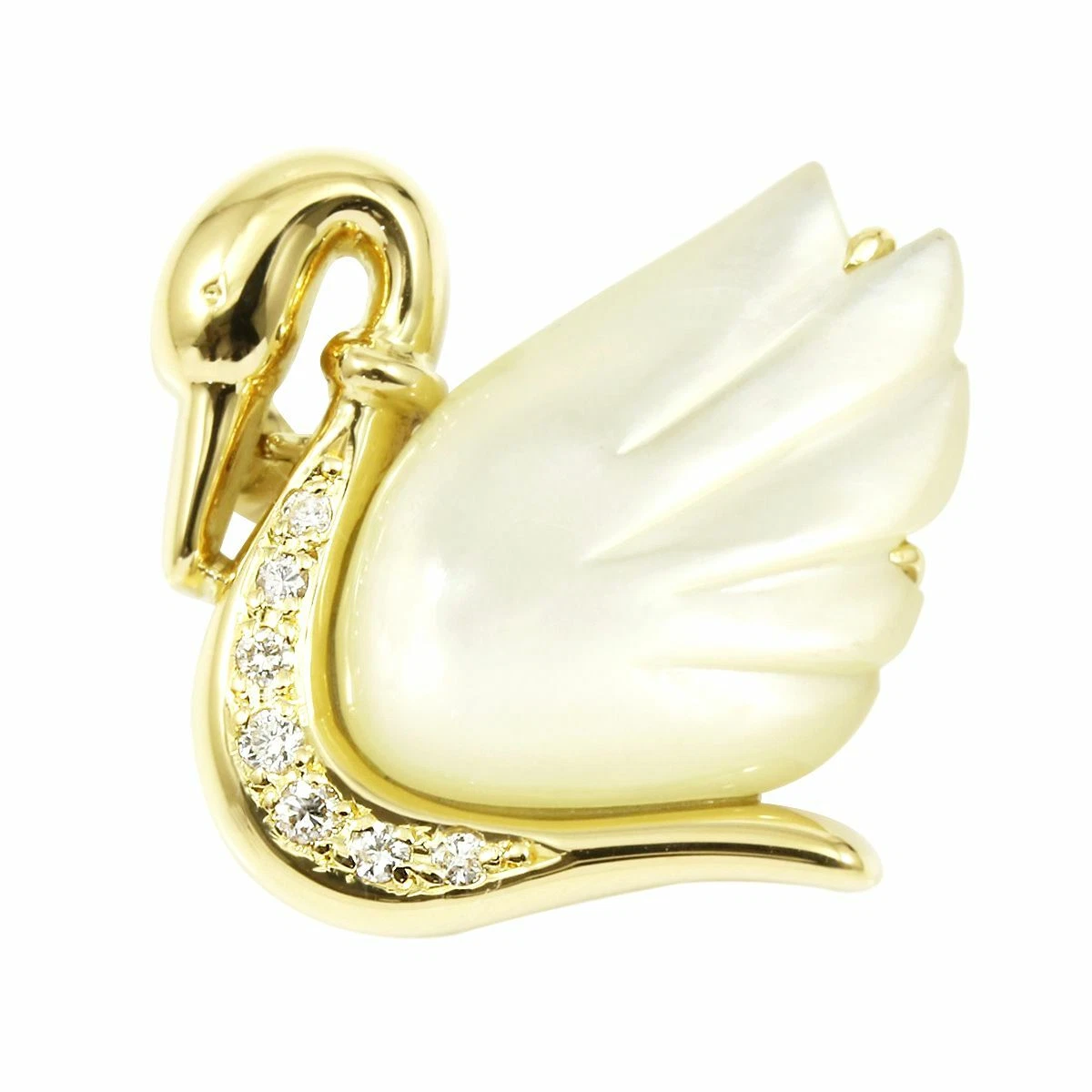 TASAKI 18K Yellow Gold 0.07cts Diamond Shell Swan Bird Pin Brooch