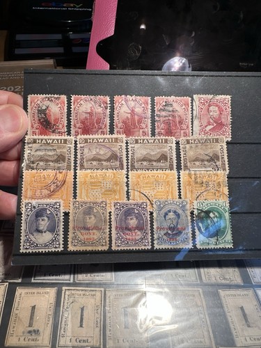 Hawaii Collection of 18 Old Stamps With Duplicates, 1864-1893
