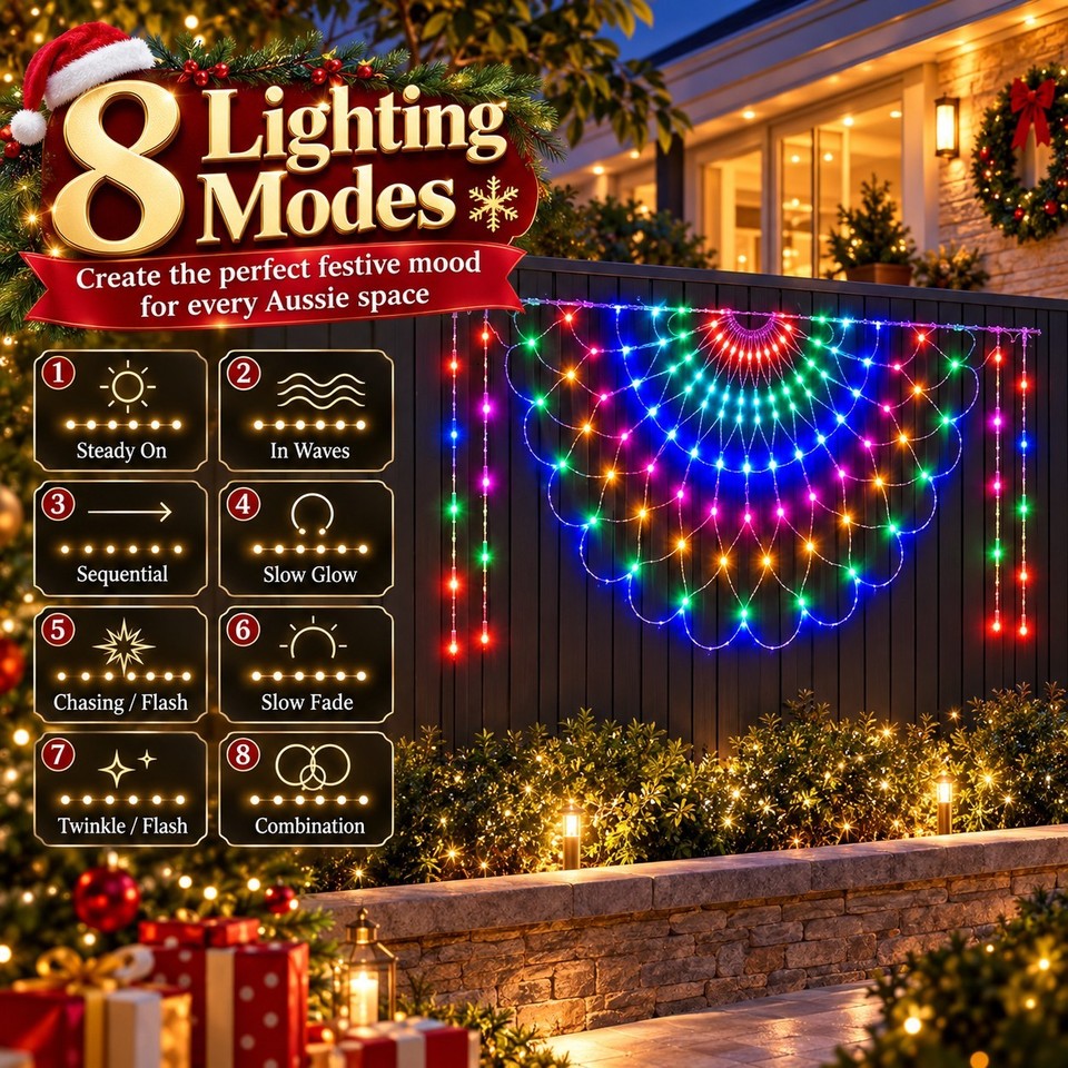 3M Solar Peacock Curtain Lights 444LED Fairy String Net Mesh Outdoor ...