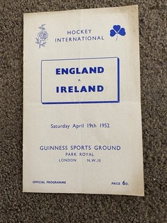 England V Ireland Hockey International 1952 Programme