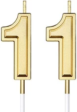 11th Birthday Number Candles Gold Cake Topper
