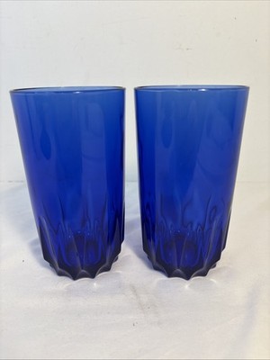 Set of 2 LUMINARC COBALT BLUE GLASS TUMBLERS 12 oz Glasses