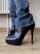 Christian Louboutin Miss 120 Black Leather Heeled Ankle Zip Booties EU 38.5