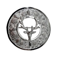 Scottish Broochs Stag Head Design Kilt Fly Plaid Brooch Chrome Finish 3" AAR New
