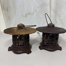 Set Of 2 Cast Iron Japanese Lantern Hanging Pagoda Garden