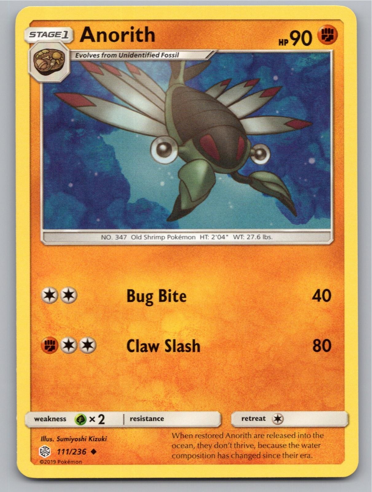 2019 POKEMON ANORITH COSMIC ECLIPSE 111/236 UNCOMMON NM A25244 FREE S&H