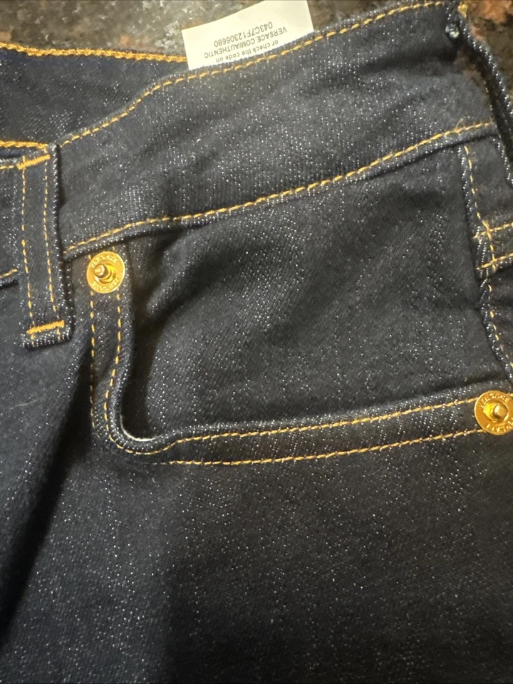 Vaqueros Gianni Versace para mujer talla 29 CABEZA DE MEDUSA AJUSTADA AZUL OSCURO dorado nuevos sin etiquetas Foto 4 de 4