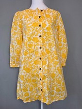 WhoWhatWear Casual Dress Cotton Yellow White Floral Sz Sm Summer Preppy Cowgirl
