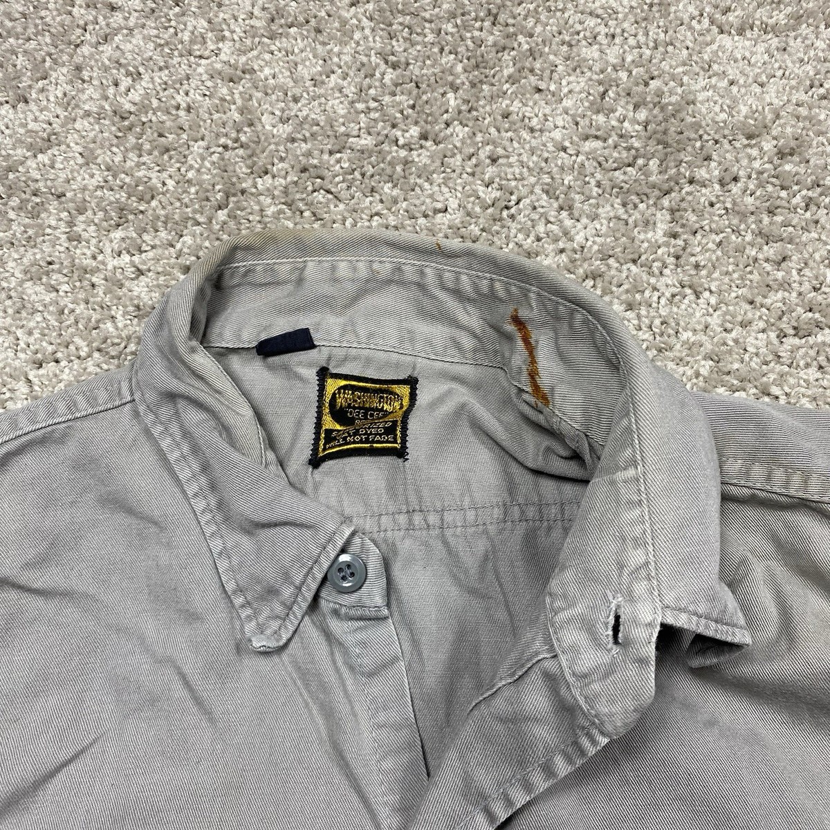 Vintage 50s Washington Dee Cee Sanforized Twill Work Shirt Gray 16