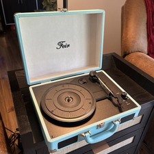 Feir Record Player/ Teal blue 3 Speed Turntable Suitcase Style