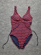 Tommy Bahama Womens Swimsuit One Piece Sz 6 Navy Blue Red Striped V Neck Surplic