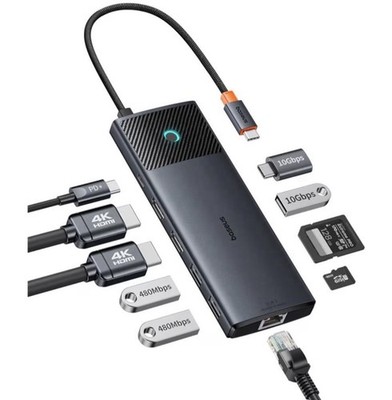Baseus Metal Gleam II 10-in-1 USB-C Hub Adapter Dual HDMI USB-A SD/TF PD