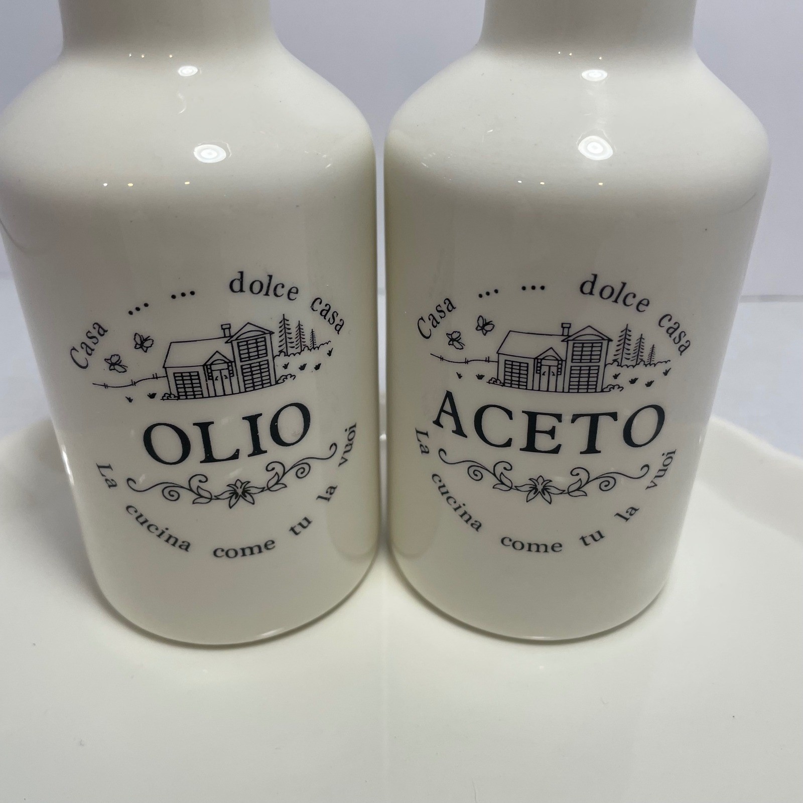 Tognana Italian Ceramic Oil & Vinegar Cruet Set w/ Salt & Pepper Shakers + Tray