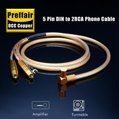 5Pin DIN to 2RCA Gold Plated Plug OCC Copper Silver Plated Upgrade tonearm cable
