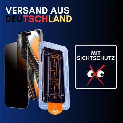 APPLE Sichtschutz Panzerfolie Schutzglas iPhone 14 15 16 17 Pro Max + Anbringhilfe