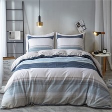 Cotton Duvet Cover Set Queen White Gray Blue Striped Duvet Cover Modern