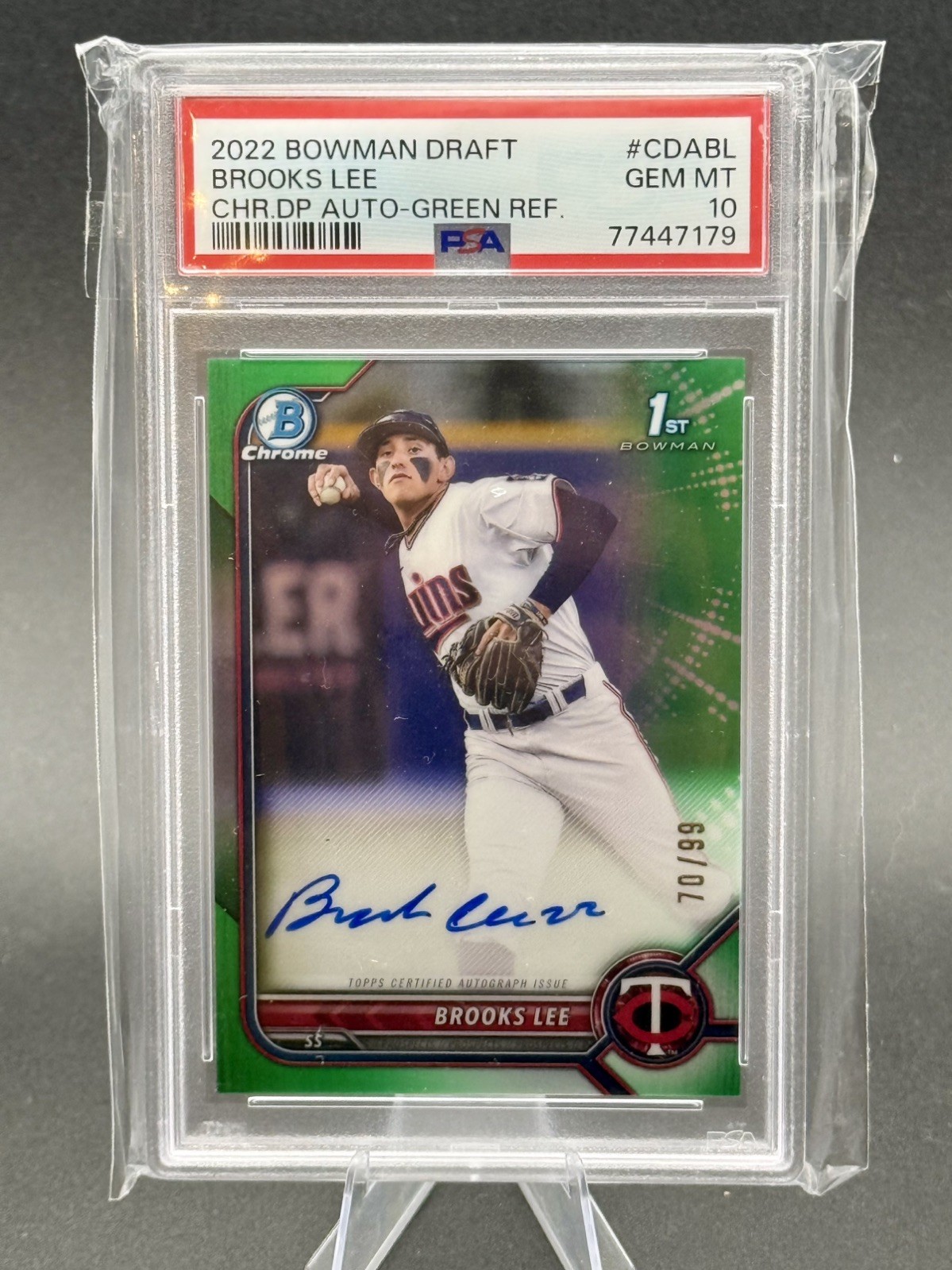 2022 Bowman Chrome Draft BROOKS LEE 2022 1st Auto True Green /99 PSA 10 RC