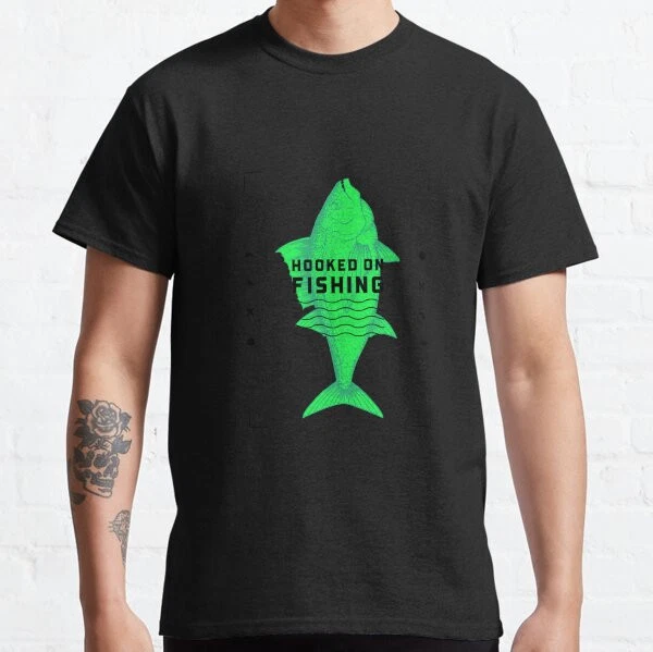 Hooked on fishing Funny Retro Gift idea Classic T-Shirt