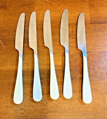 #ad 5 Knives WF Washington Forge WAF11 White Ivory Swirl Stainless MCM Flatware $13.27