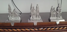 3Pack Silver Houses Christmas Stocking Holders Silver Textured Base Metal