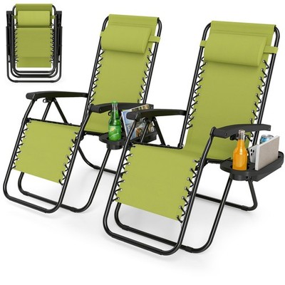 2Pcs Zero Gravity Chair,Portable Patio Recliner w/ Adjustable Backrest & Pillow