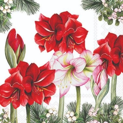 Weihnachten Servietten 25x25 cm 3-lagig 20 Stück Blooming amaryllis white FSC Mi