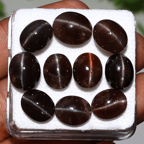 Mystic Flash ~ Lote de 10 piedras preciosas cabujón escapolita natural ojo de gato 9 mm-11 mm - Imagen 1 de 11