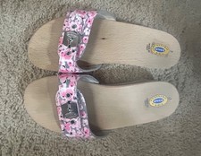 Vintage Dr Scholl's floral print wooden sandals size 7
