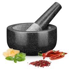 Pestle and Mortar Set, Premium Solid Granite Stone Mortar and Pestle Large Black